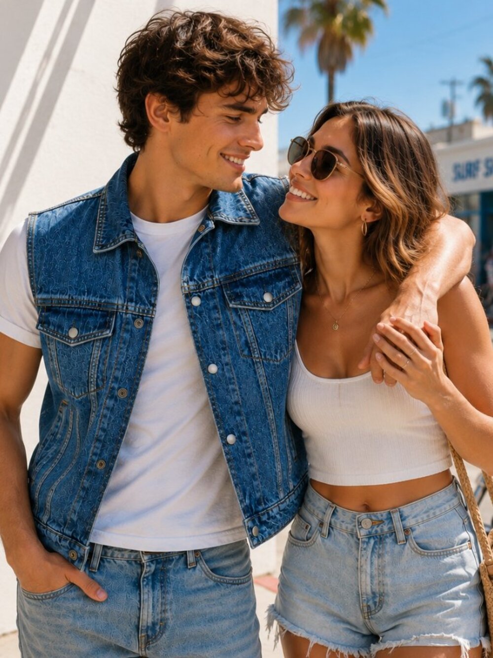 Classic Blue Denim Vest with Collar Snap Front Jean Vest